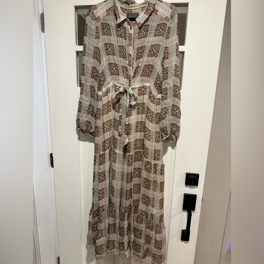 Anthropologie Elizabeth Brown and Cream Long Maxi Sleeve Dress ⭐️ STUNNING! - Picture 9 of 9